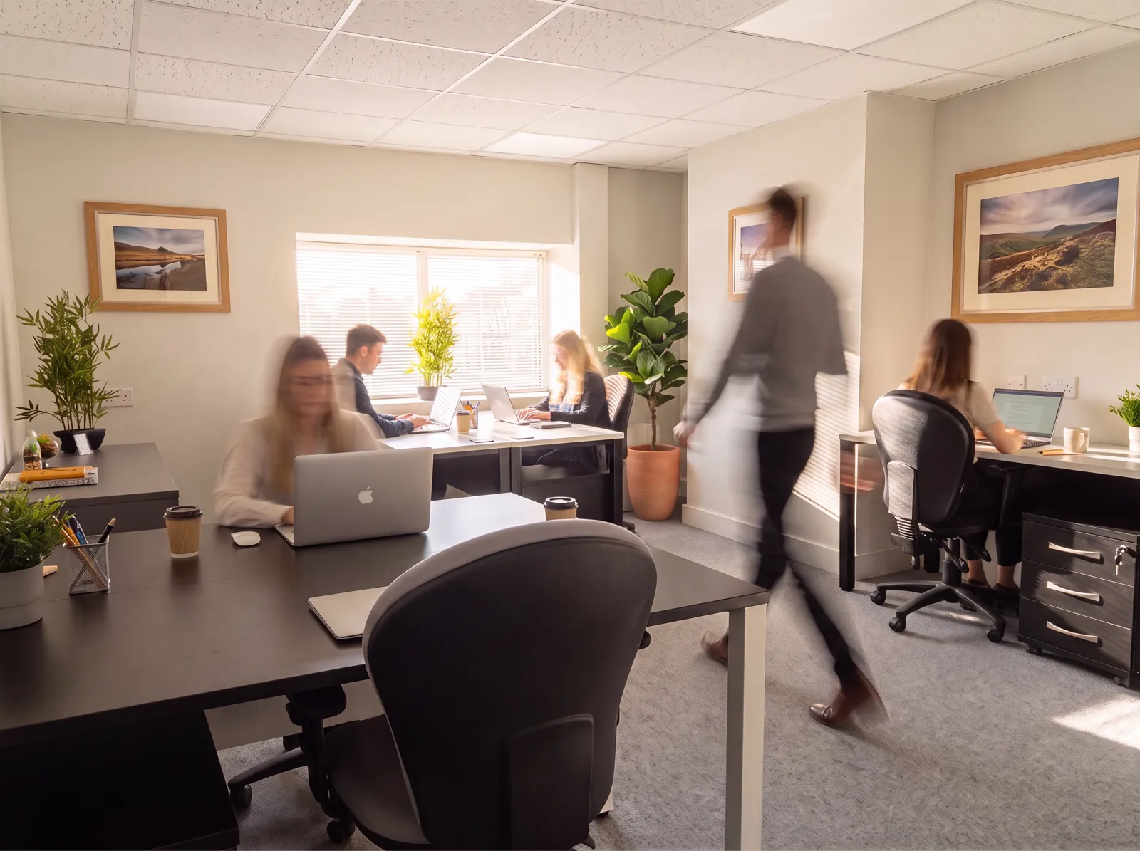 People working in a large serviced office at Stirling Place